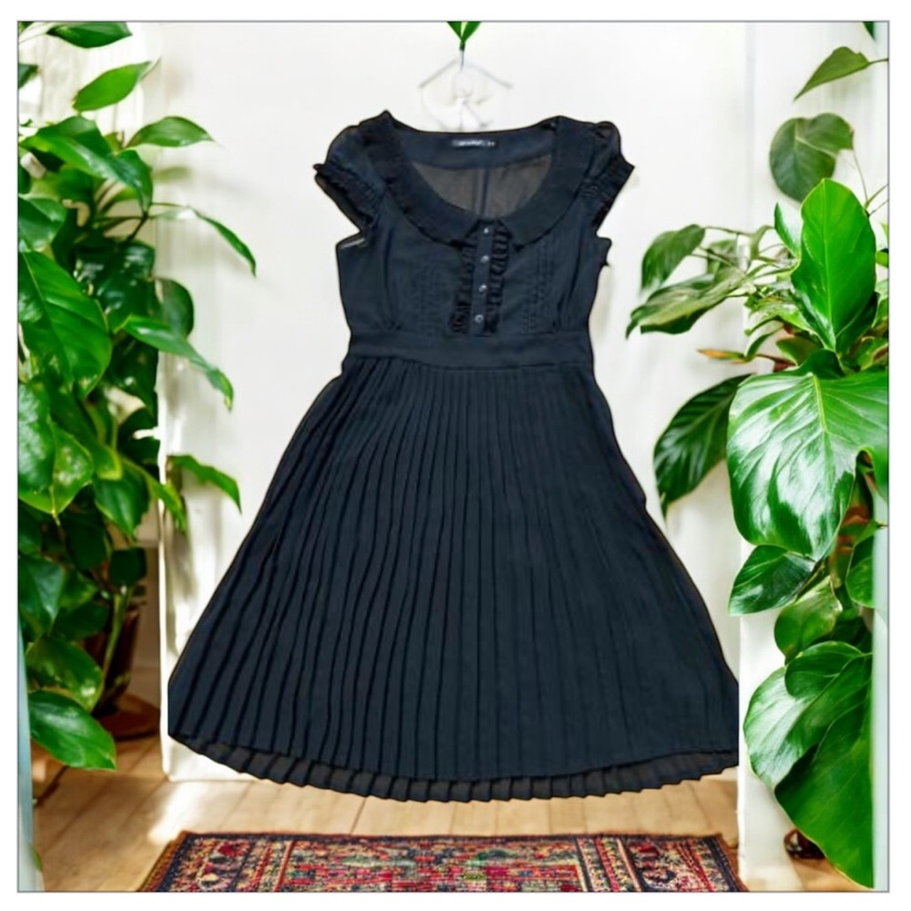 PrimarkAtmosphere BlackRuffleButtonFront Dress -PleatedSkirt-DarkAcademia-Sz14-L